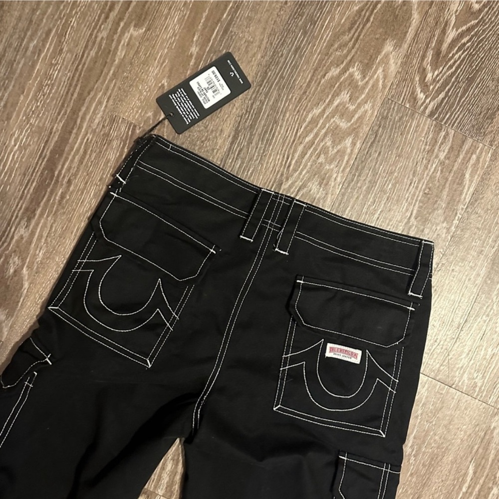 True Religion Jet Black Military Cargo Black Pants With White Stitching Size 26 - Picture 11 of 13